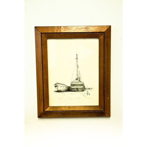 Vtg 1980's “BELLE RIVER” Ship Great Lakes Artist J. Clary 59/180 Signed Framed
